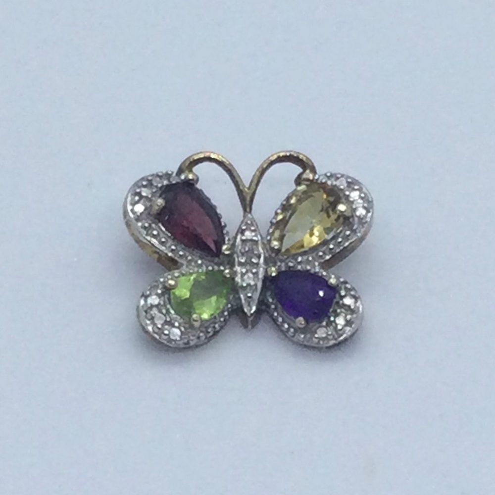 NEW Sterling Silver Gemstone Butterfly Pendant